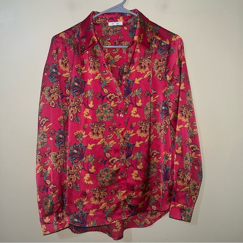 Pleione Fuchsia Floral Button-Front Top Medium